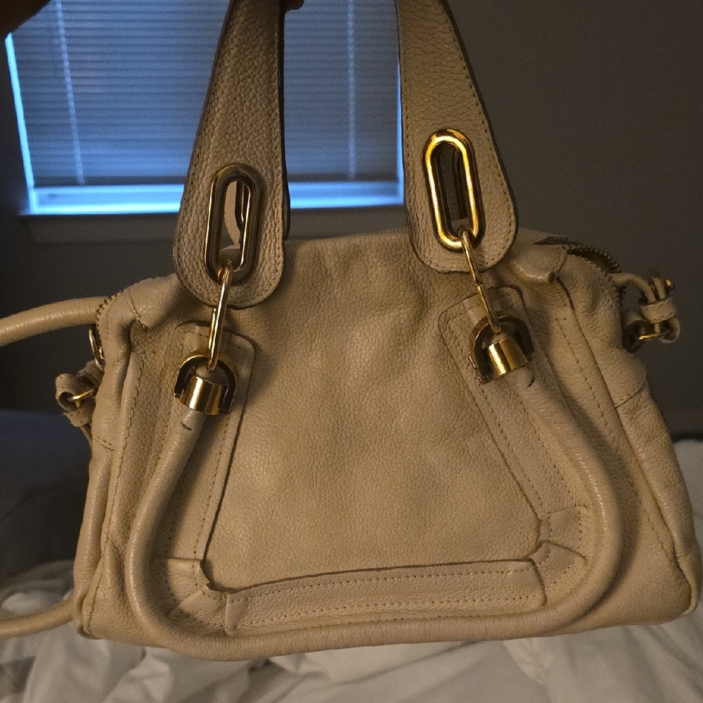 CHLOE PARATY - Cream Leather Shoulder Bag with Silver Accents